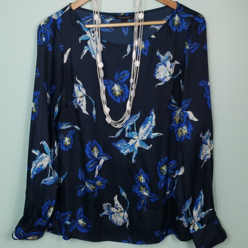 Banana Republic Navy Blue Floral Blouse